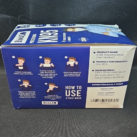 BIMASO KN95 Protective Masks, 50 Pack, White - Picture 4 of 4